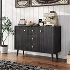 Buffet de 47 po avec tiroirs, meuble de rangement cannelé avec 2 portes et 3 tiroirs, pour entrée, cuisine, salon-
