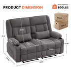 Canapé inclinable rectangulaire en tissu avec accoudoirs, surmatelas, largeur 157 cm