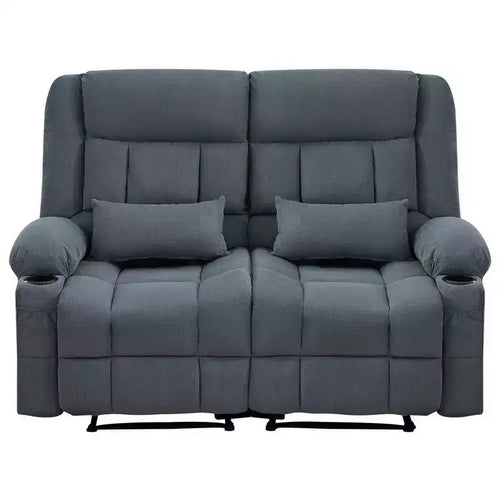 AndMakers 61.81 in. Wide Pillow Top Arm Fabric Rectangle Reclining Sofa with Cupholders
