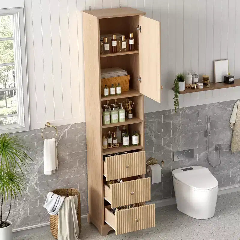 Meuble de Rangement Autonome pour Salle de Bain avec 3 Tiroirs, Étagère Réglable, Portes à Fermeture Douce