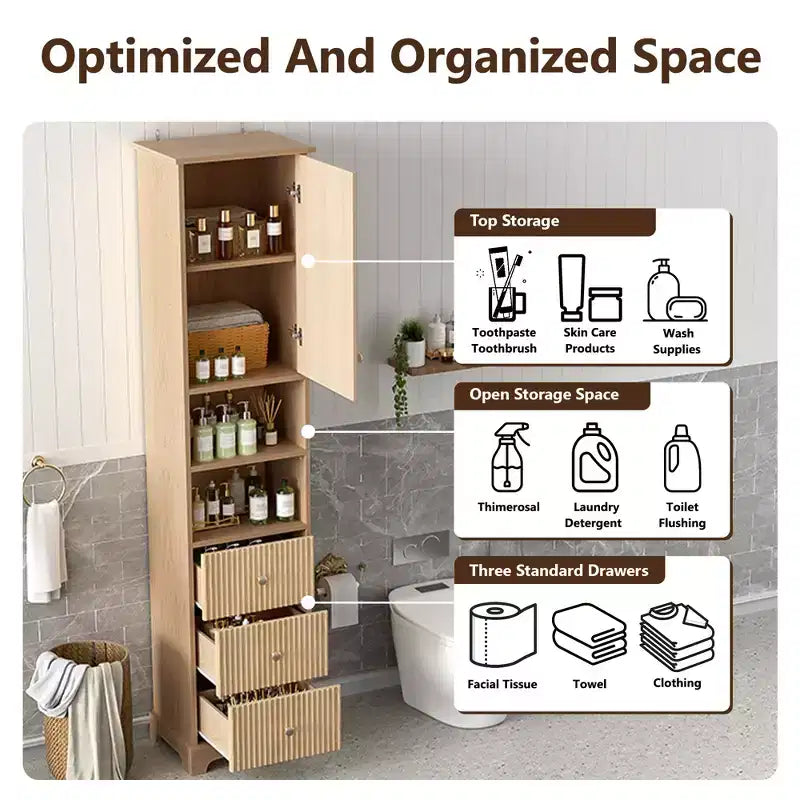 Meuble de Rangement Autonome pour Salle de Bain avec 3 Tiroirs, Étagère Réglable, Portes à Fermeture Douce