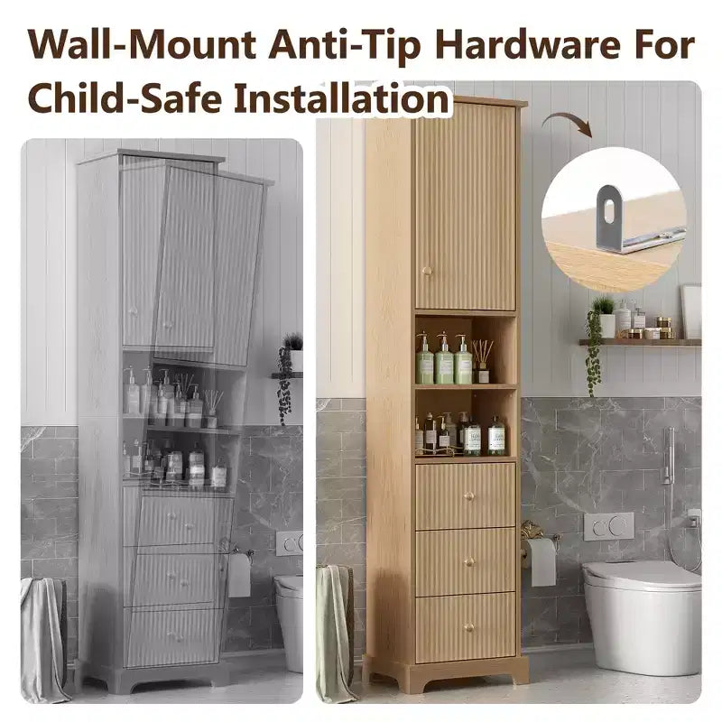 Meuble de Rangement Autonome pour Salle de Bain avec 3 Tiroirs, Étagère Réglable, Portes à Fermeture Douce