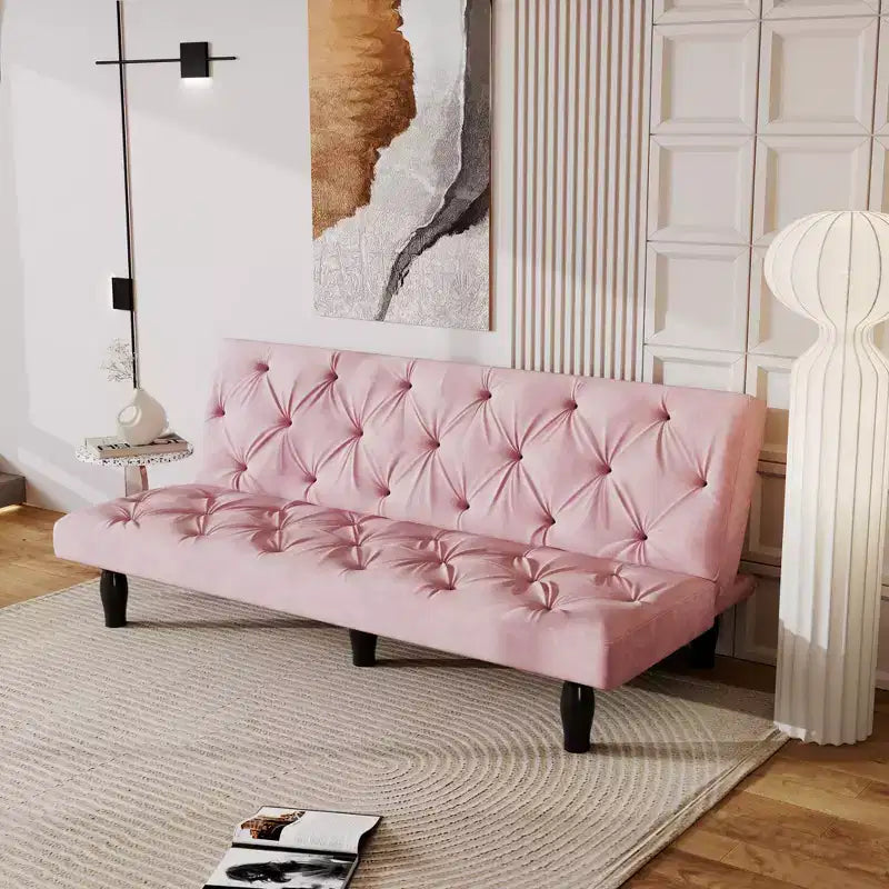 Canapé-lit transformable en velours pour salon familial, appartement, chambre à coucher, rose