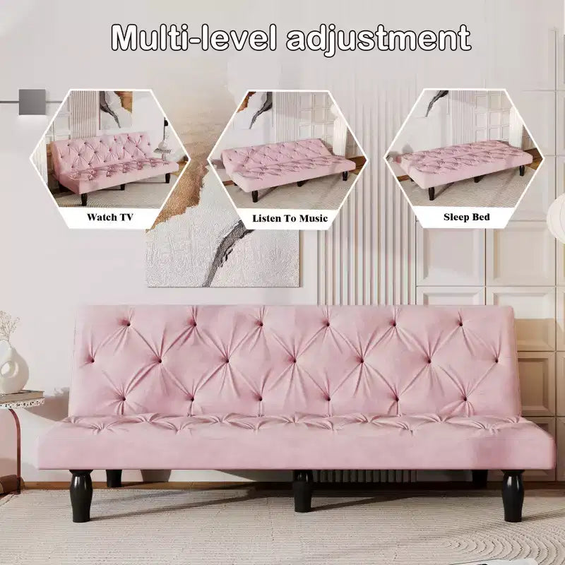Canapé-lit transformable en velours pour salon familial, appartement, chambre à coucher, rose