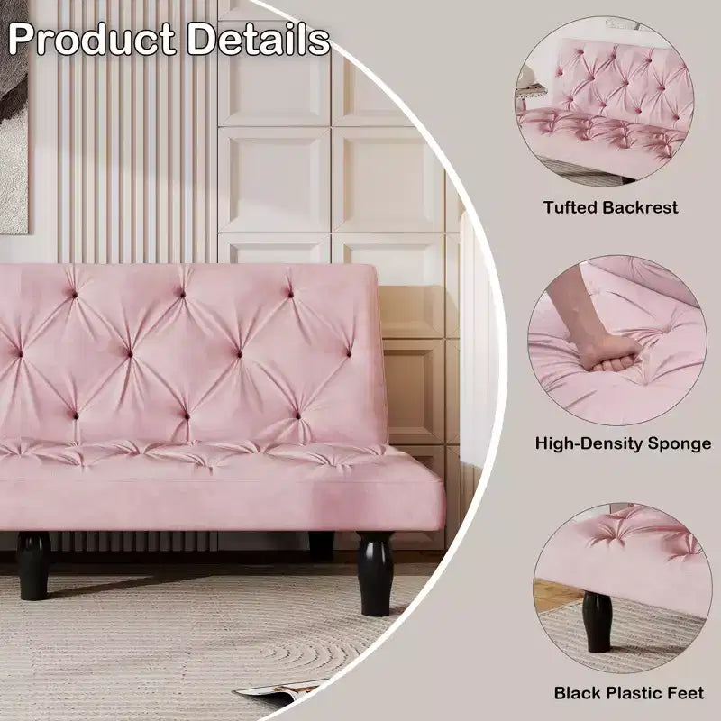 Canapé-lit transformable en velours pour salon familial, appartement, chambre à coucher, rose