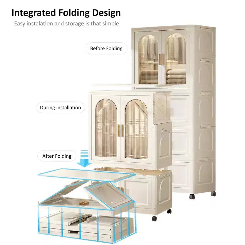 25,59 penderie pliable latérale, 25,5915,7570,87, avec porte magnétique, armoire de rangement en plastique avec roues
