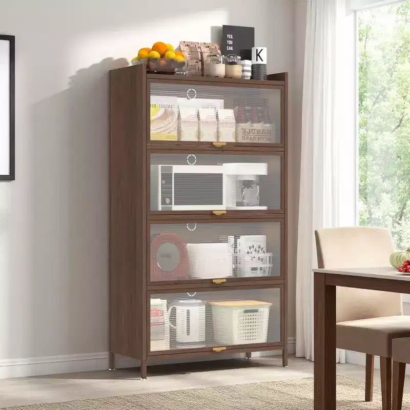 Armoire de rangement haute en métal avec 3 portes basculantes, Organisateur autoportant en acier avec un grand espace de rangement pour chambre, salon, cuisine