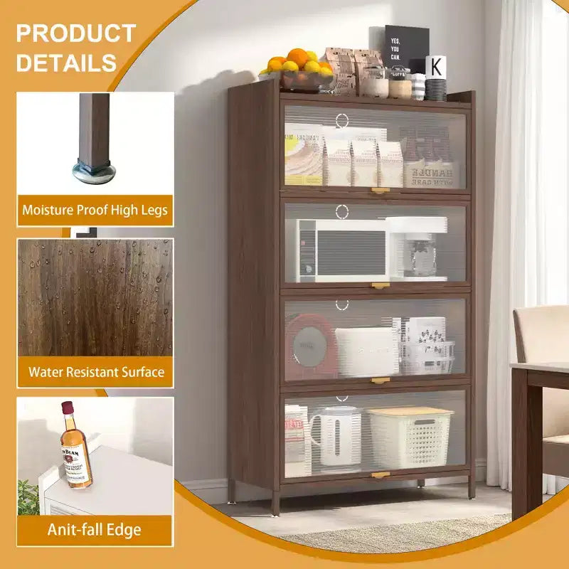Armoire de rangement haute en métal avec 3 portes basculantes, Organisateur autoportant en acier avec un grand espace de rangement pour chambre, salon, cuisine