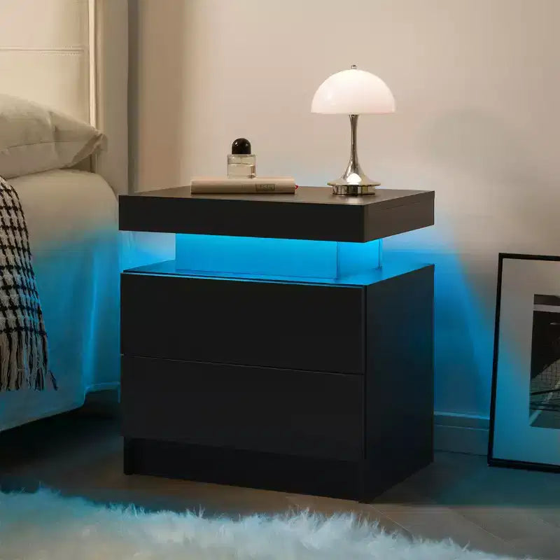 Veilleuse de chevet LED avec 2 tiroirs pour chambre à coucher (Noir)