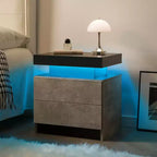 Table de chevet avec 2 tiroirs pour chambre à coucher, moderne (noir+gris)