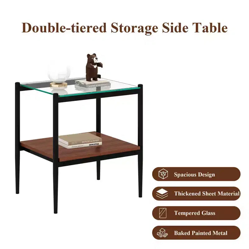 Tables d'appoint modernes avec plateau en verre trempé, lot de 2