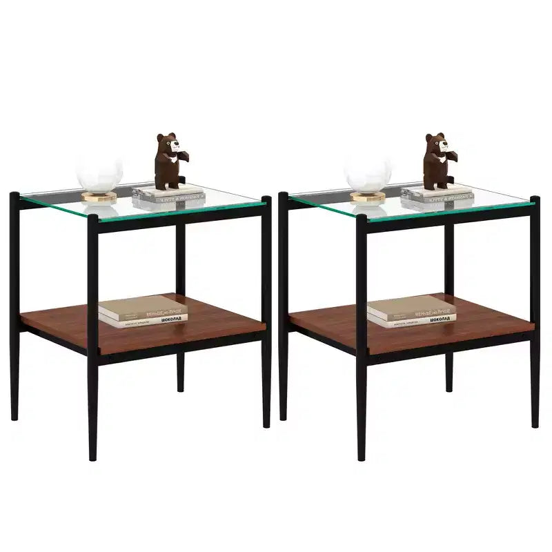 Tables d'appoint modernes avec plateau en verre trempé, lot de 2