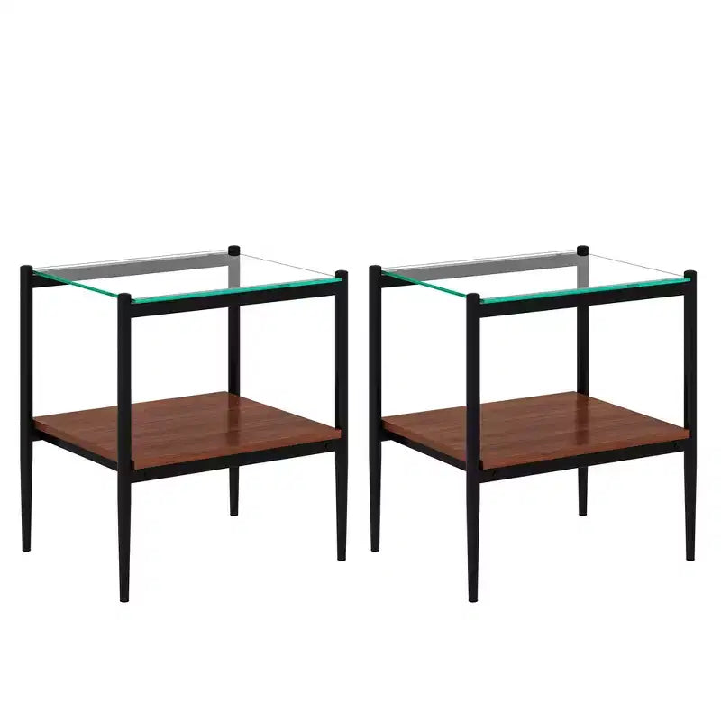 Tables d'appoint modernes avec plateau en verre trempé, lot de 2