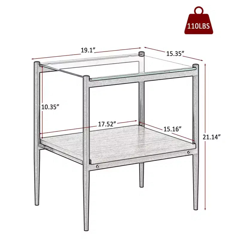 Tables d'appoint modernes avec plateau en verre trempé, lot de 2