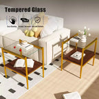 Tables d'appoint modernes avec plateau en verre trempé, lot de 2