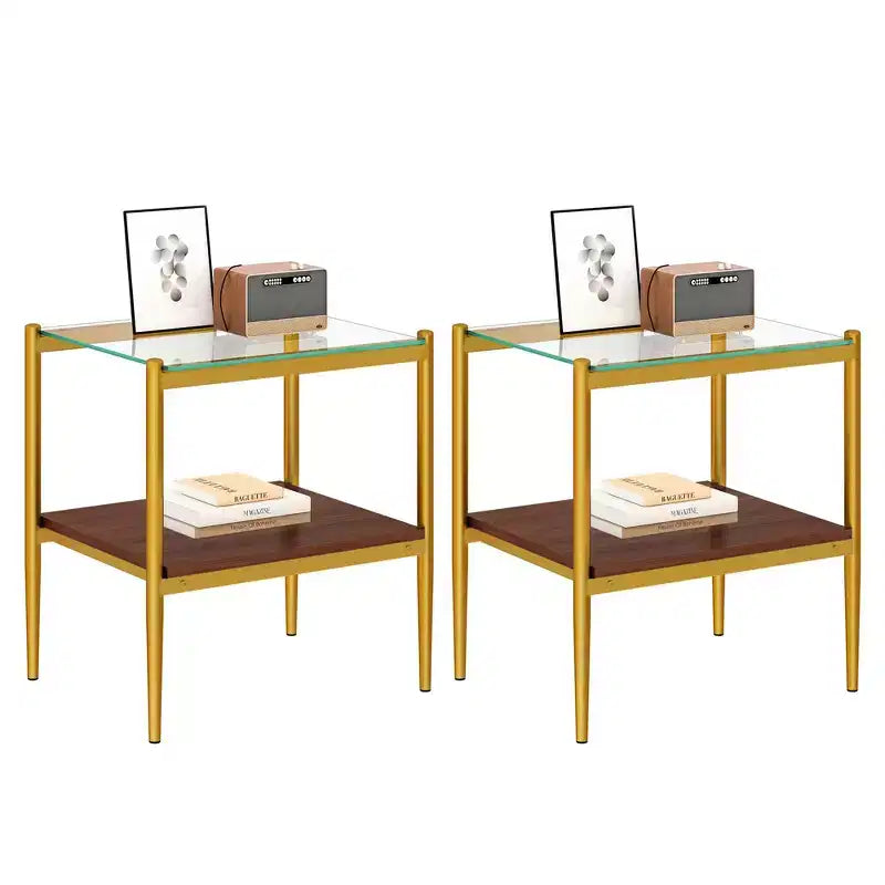 Tables d'appoint modernes avec plateau en verre trempé, lot de 2