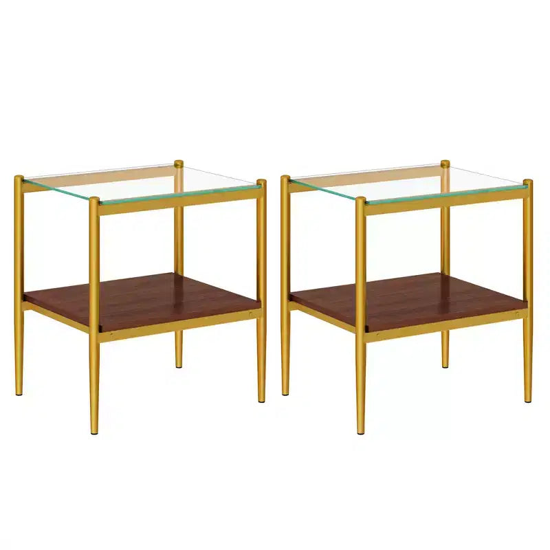 Tables d'appoint modernes avec plateau en verre trempé, lot de 2