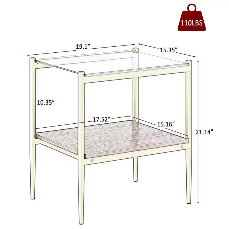 Tables d'appoint modernes avec plateau en verre trempé, lot de 2