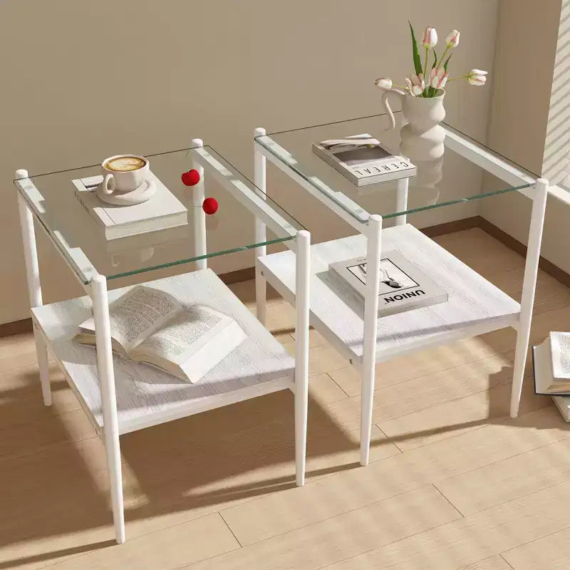 Tables d'appoint modernes avec plateau en verre trempé, lot de 2