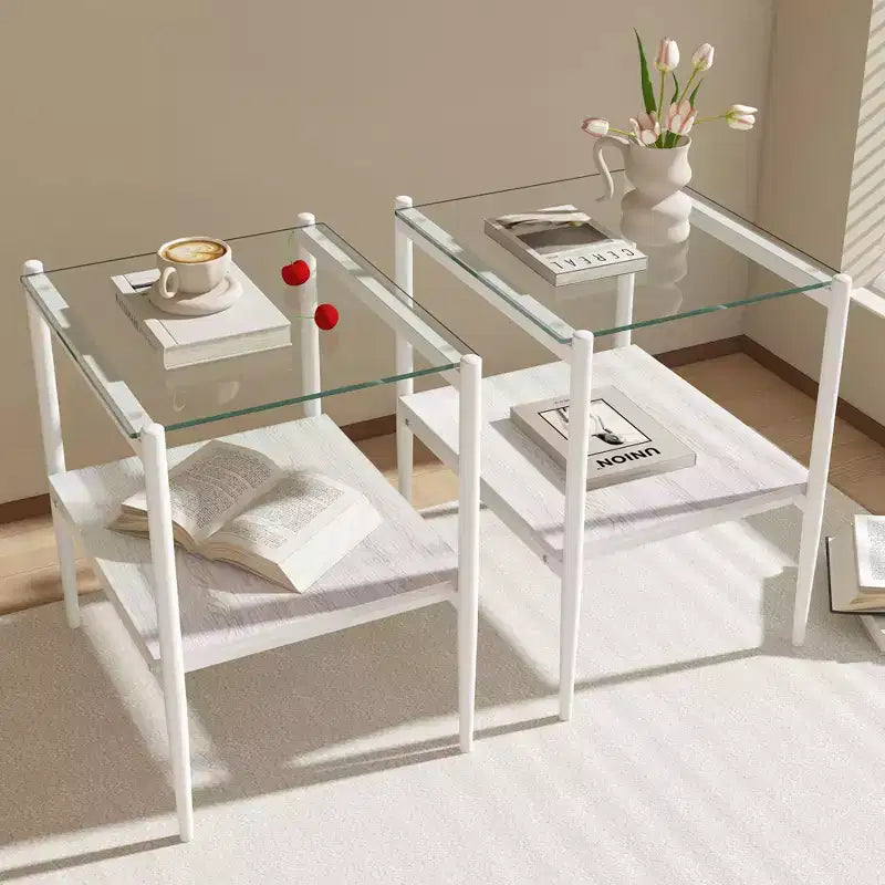 Tables d'appoint modernes avec plateau en verre trempé, lot de 2