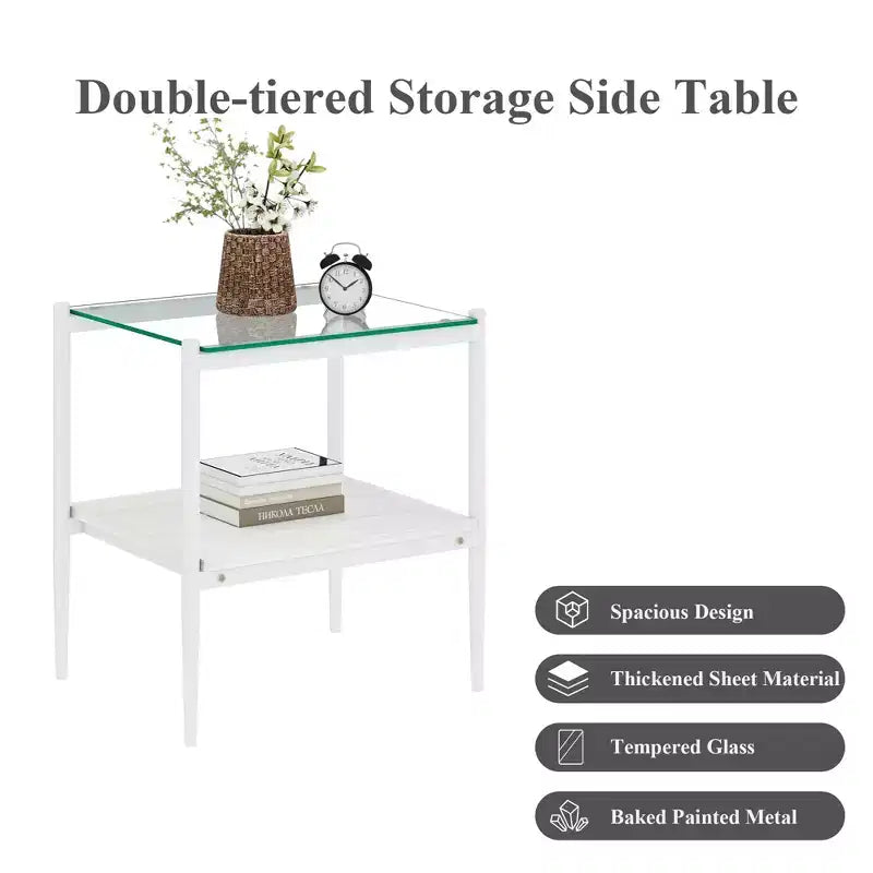 Tables d'appoint modernes avec plateau en verre trempé, lot de 2