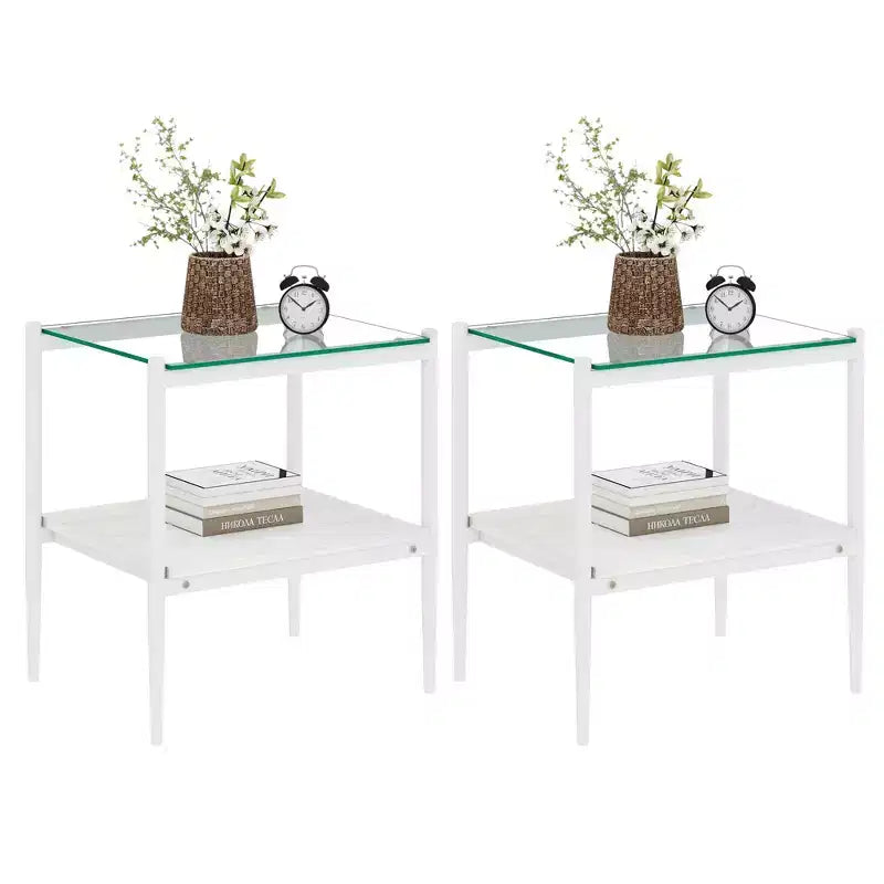 Tables d'appoint modernes avec plateau en verre trempé, lot de 2