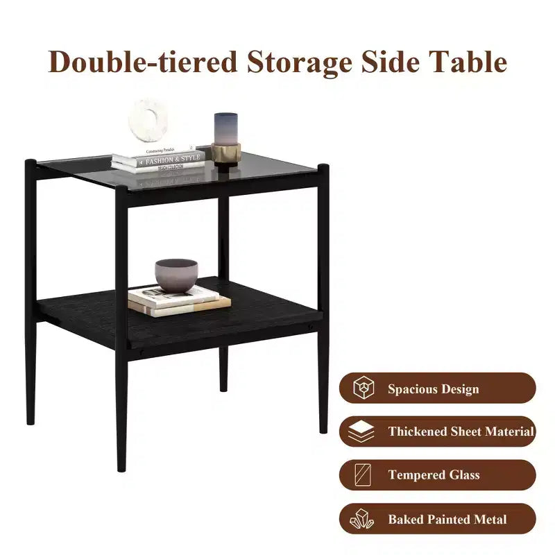 Tables d'appoint modernes avec plateau en verre trempé, lot de 2