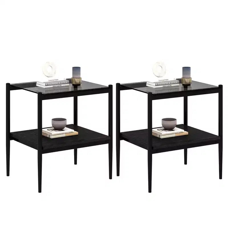 Tables d'appoint modernes avec plateau en verre trempé, lot de 2