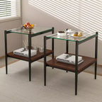 Tables d'appoint modernes avec plateau en verre trempé, lot de 2