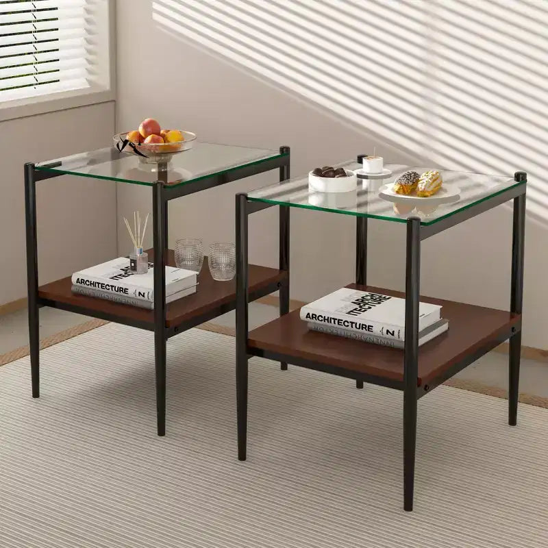 Tables d'appoint modernes avec plateau en verre trempé, lot de 2