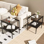 Tables d'appoint modernes avec plateau en verre trempé, lot de 2