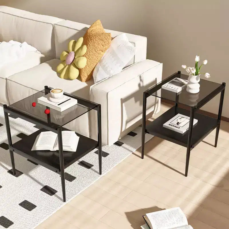 Tables d'appoint modernes avec plateau en verre trempé, lot de 2