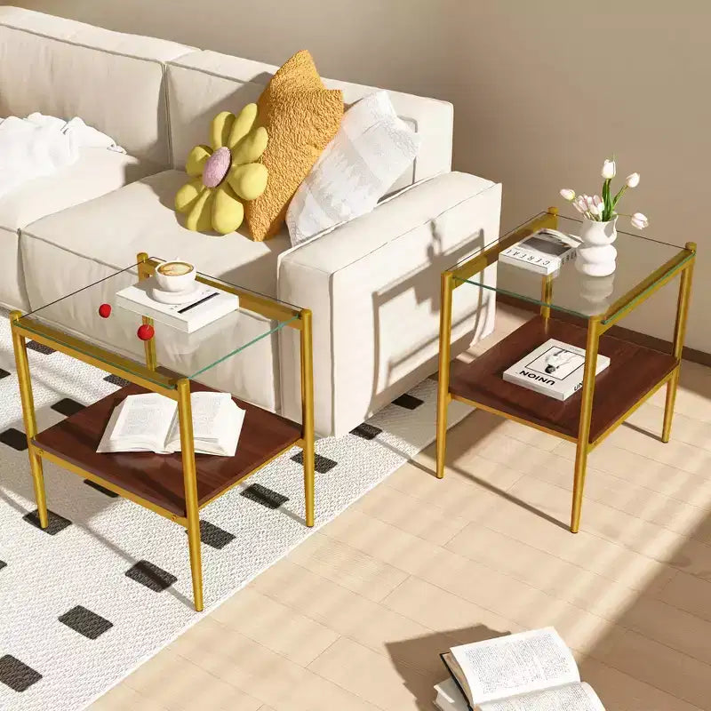 Tables d'appoint modernes avec plateau en verre trempé, lot de 2