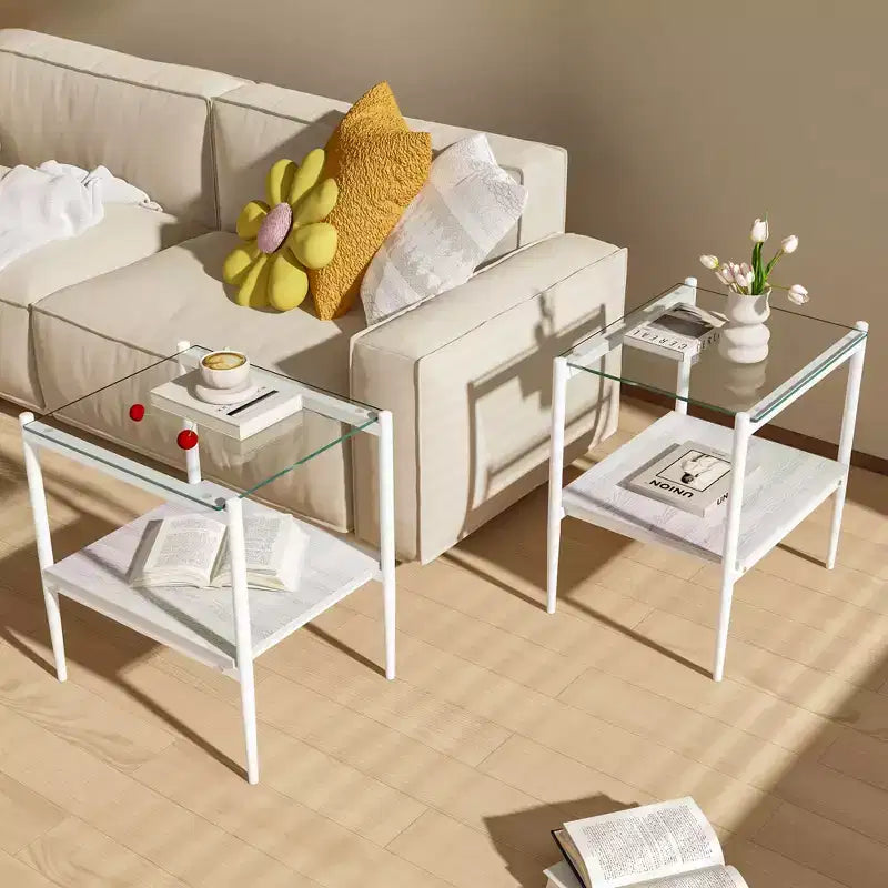 Tables d'appoint modernes avec plateau en verre trempé, lot de 2