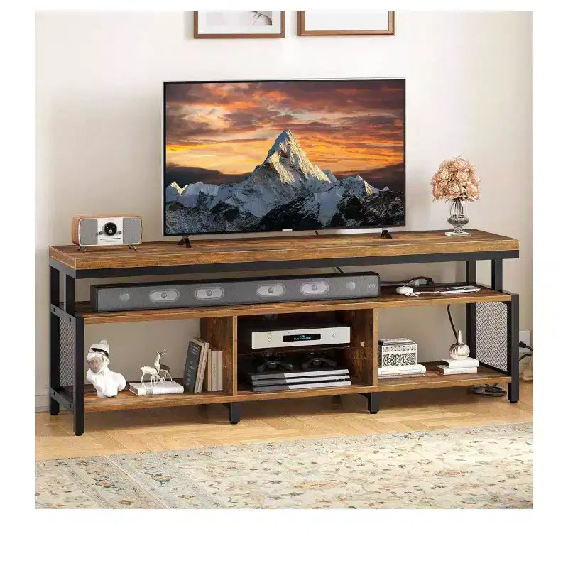Meuble TV LED avec prises de courant et étagères de rangement pour téléviseurs 70/65/60 pouces, console multimédia de meuble TV pour salon