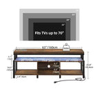 Meuble TV LED avec prises de courant et étagères de rangement pour téléviseurs 70/65/60 pouces, console multimédia de meuble TV pour salon