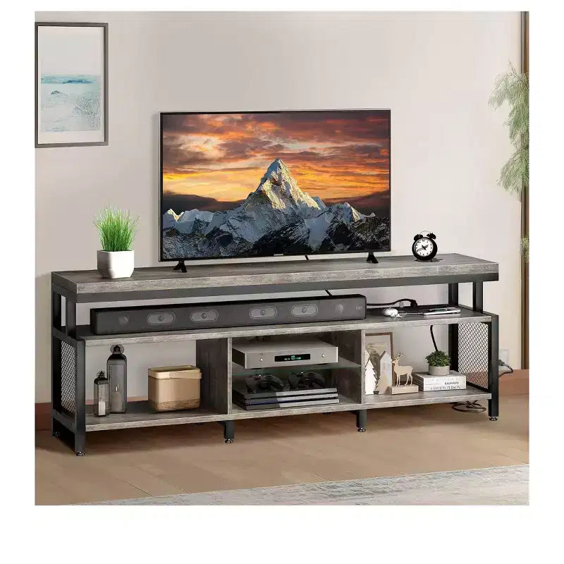 Meuble TV LED avec prises de courant et étagères de rangement pour téléviseurs 70/65/60 pouces, console multimédia de meuble TV pour salon