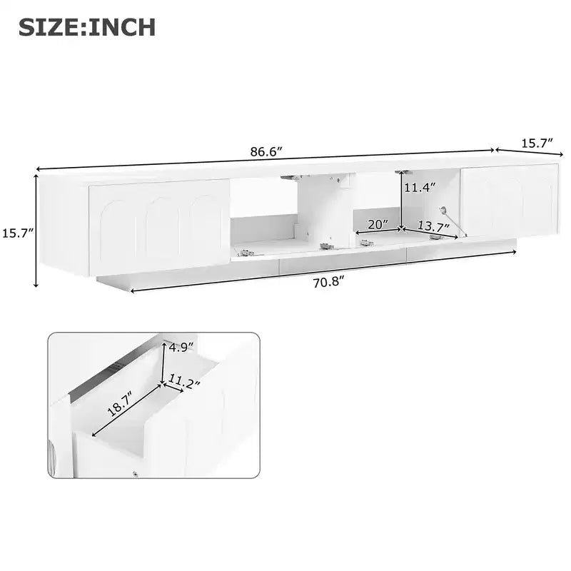 Meuble TV de ferme pour téléviseur de 70 pouces, meuble de rangement de 63 pouces, console multimédia moderne pour salon, chambre (blanc)