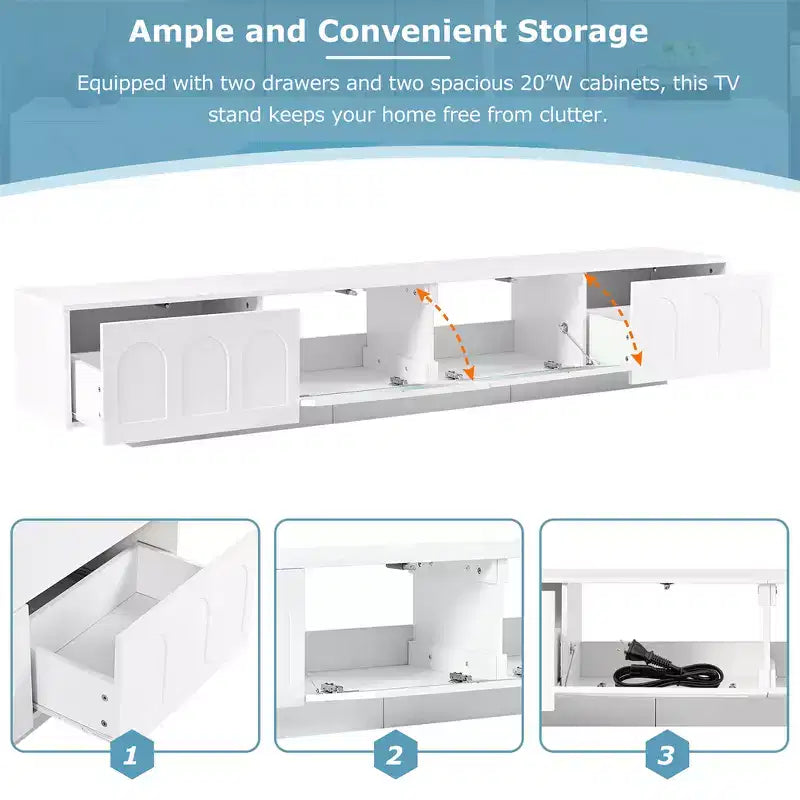 Meuble TV de ferme pour téléviseur de 70 pouces, meuble de rangement de 63 pouces, console multimédia moderne pour salon, chambre (blanc)