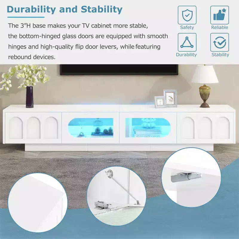 Meuble TV de ferme pour téléviseur de 70 pouces, meuble de rangement de 63 pouces, console multimédia moderne pour salon, chambre (blanc)