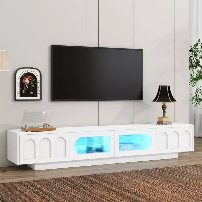 Meuble TV de ferme pour téléviseur de 70 pouces, meuble de rangement de 63 pouces, console multimédia moderne pour salon, chambre (blanc)