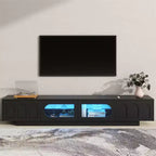On-Trend TV Stand with Fluted Tempered Glass Doors for TVs Up to 95'', Functional Media Console with Arched Cabinet Doors