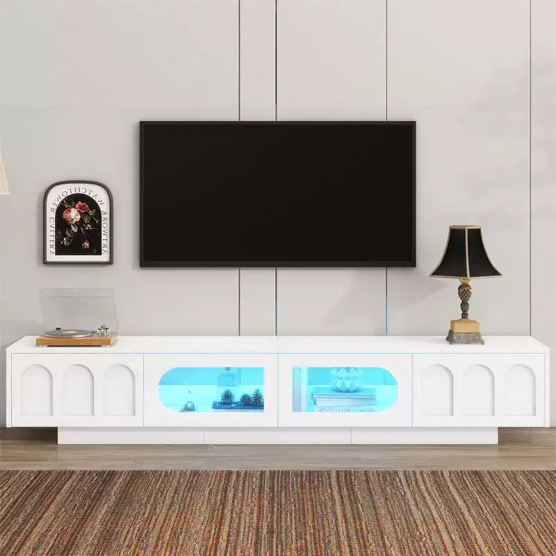 Meuble TV de ferme pour téléviseur de 70 pouces, meuble de rangement de 63 pouces, console multimédia moderne pour salon, chambre (blanc)