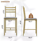 Tabourets de bar lot de 2, Tabourets de bar hauteur comptoir Chaises de salle à manger en métal avec dossier droit et coussin épais Chaises de salle à manger en cuir PU