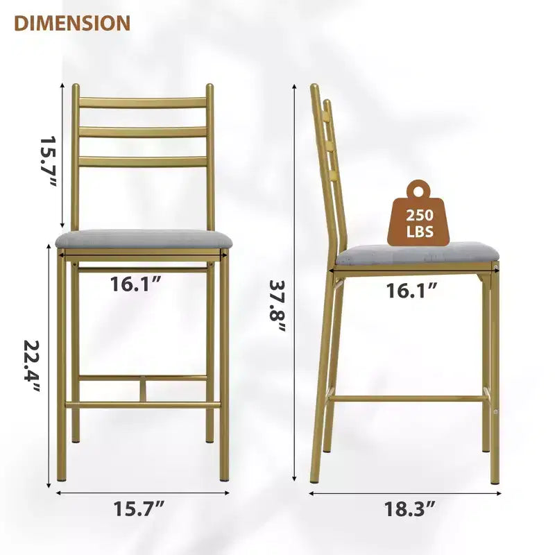 Tabourets de bar lot de 2, Tabourets de bar hauteur comptoir Chaises de salle à manger en métal avec dossier droit et coussin épais Chaises de salle à manger en cuir PU