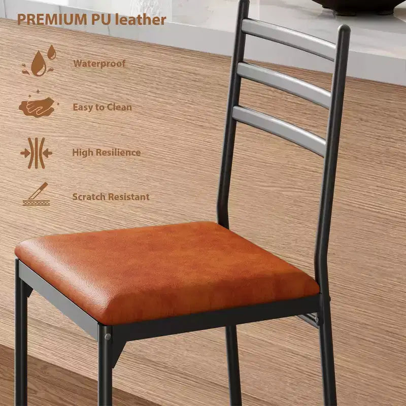 Tabourets de bar lot de 2, Tabourets de bar hauteur comptoir Chaises de salle à manger en métal avec dossier droit et coussin épais Chaises de salle à manger en cuir PU