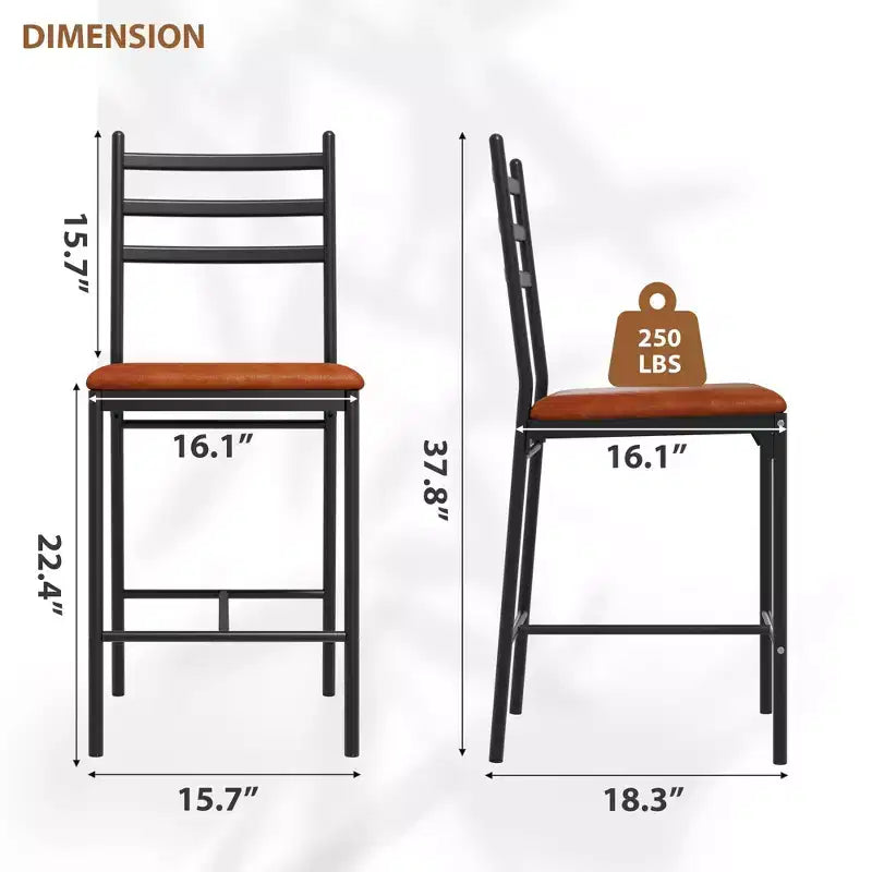Tabourets de bar lot de 2, Tabourets de bar hauteur comptoir Chaises de salle à manger en métal avec dossier droit et coussin épais Chaises de salle à manger en cuir PU