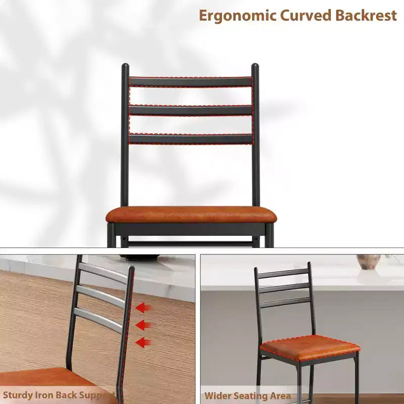 Tabourets de bar lot de 2, Tabourets de bar hauteur comptoir Chaises de salle à manger en métal avec dossier droit et coussin épais Chaises de salle à manger en cuir PU