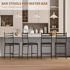 Tabourets de bar lot de 2, Tabourets de bar hauteur comptoir Chaises de salle à manger en métal avec dossier droit et coussin épais Chaises de salle à manger en cuir PU