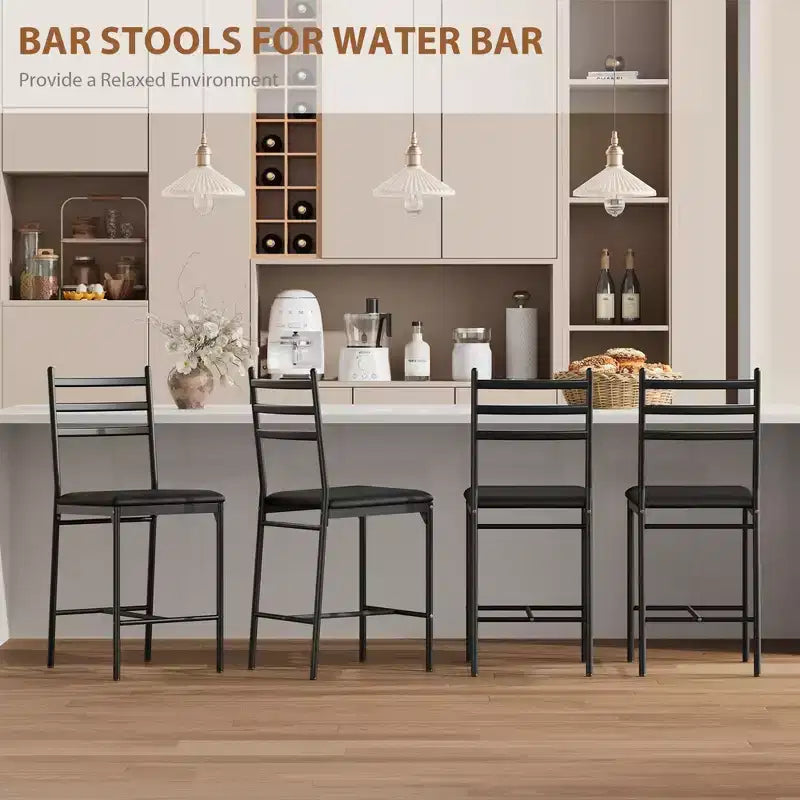 Tabourets de bar lot de 2, Tabourets de bar hauteur comptoir Chaises de salle à manger en métal avec dossier droit et coussin épais Chaises de salle à manger en cuir PU